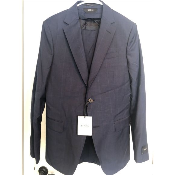 Z Zegna Drop 8 Tonal Prince of Wales Plaid Wool Slim Fit Suit US 36 R IT 46 R 8